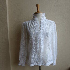 Vintage 70's Teddi of California Romantic White Lace Blouse L